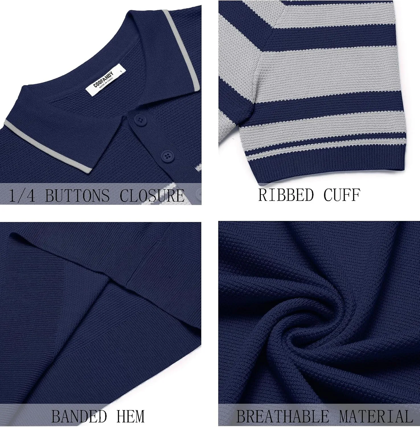 COOFANDY Men's Knit Polo Shirts Casual Short Sleeve Button Down Shirts Crochet Classic Golf Polo Collared Shirts