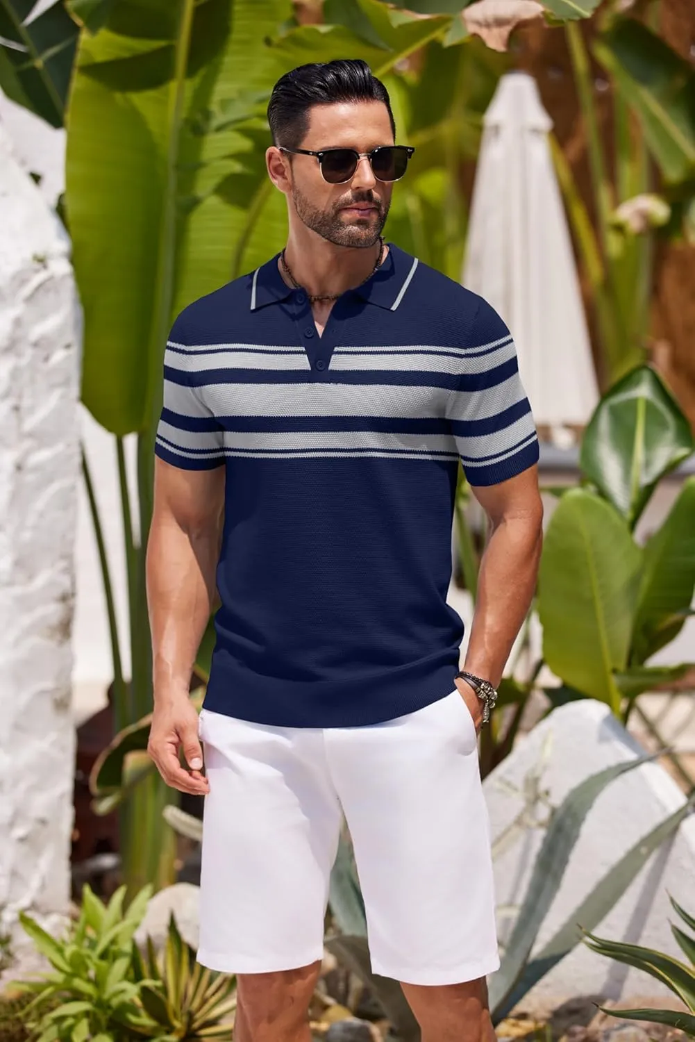 COOFANDY Men's Knit Polo Shirts Casual Short Sleeve Button Down Shirts Crochet Classic Golf Polo Collared Shirts