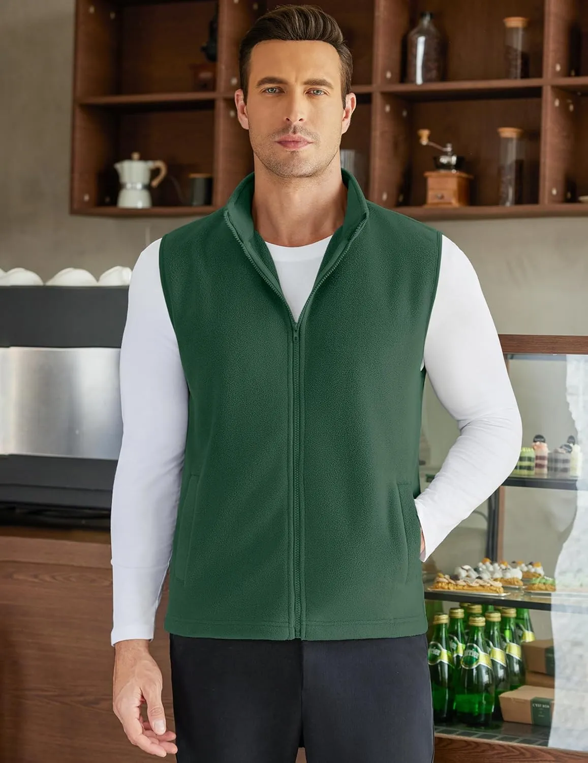 COOFANDY Men's Polar Fleece Vest Lightweight Sleeveless Zip Up Jacket Casual Outerwear Outdoor Golf Vests