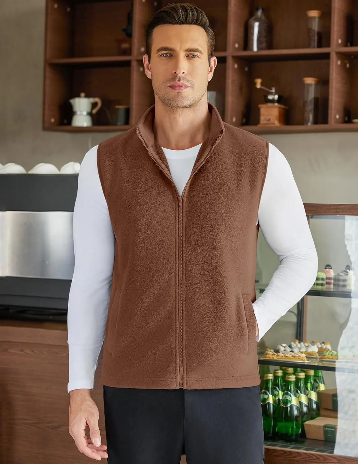 COOFANDY Men's Polar Fleece Vest Lightweight Sleeveless Zip Up Jacket Casual Outerwear Outdoor Golf Vests