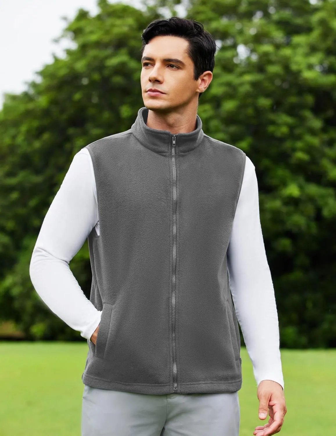 COOFANDY Men's Polar Fleece Vest Lightweight Sleeveless Zip Up Jacket Casual Outerwear Outdoor Golf Vests
