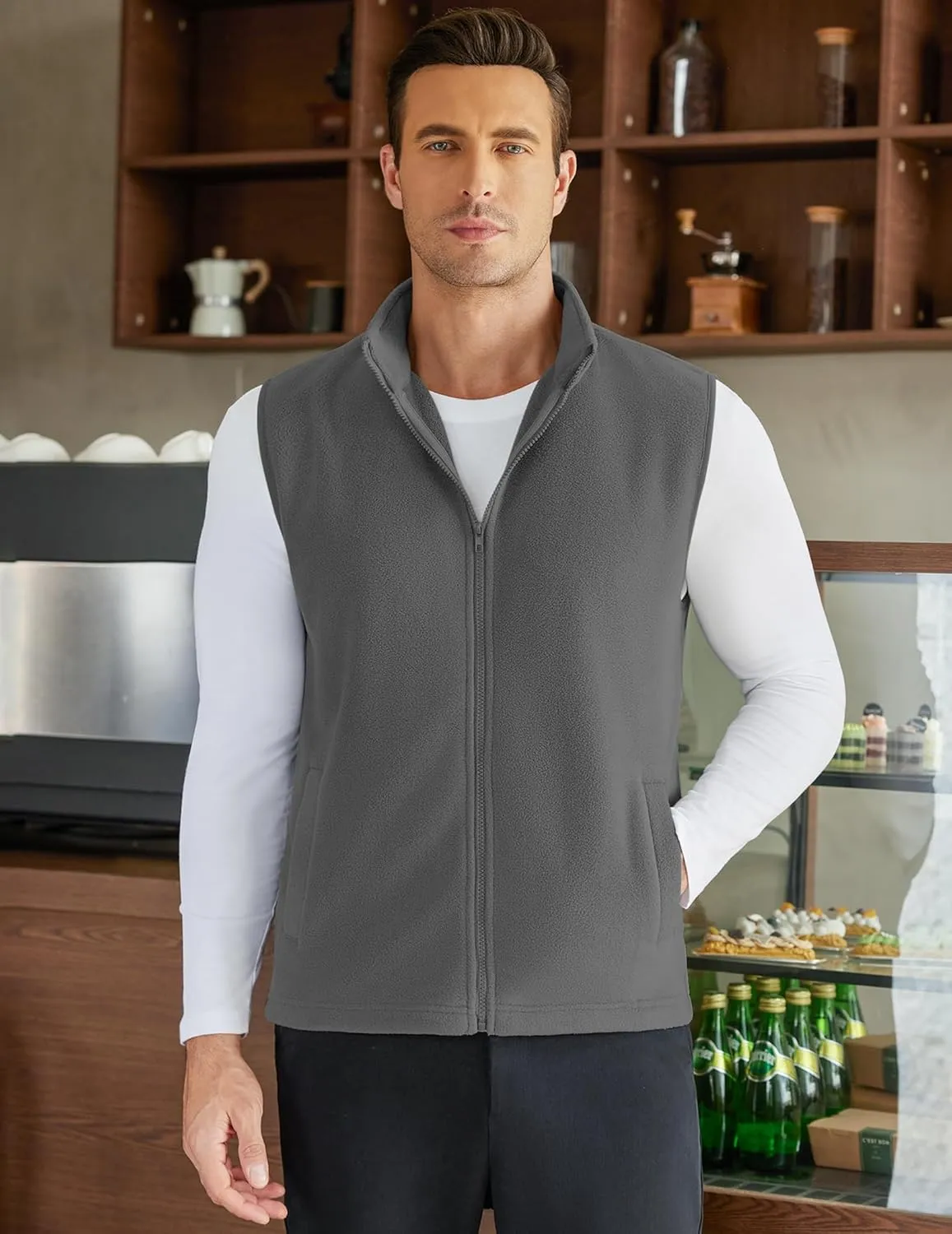 COOFANDY Men's Polar Fleece Vest Lightweight Sleeveless Zip Up Jacket Casual Outerwear Outdoor Golf Vests