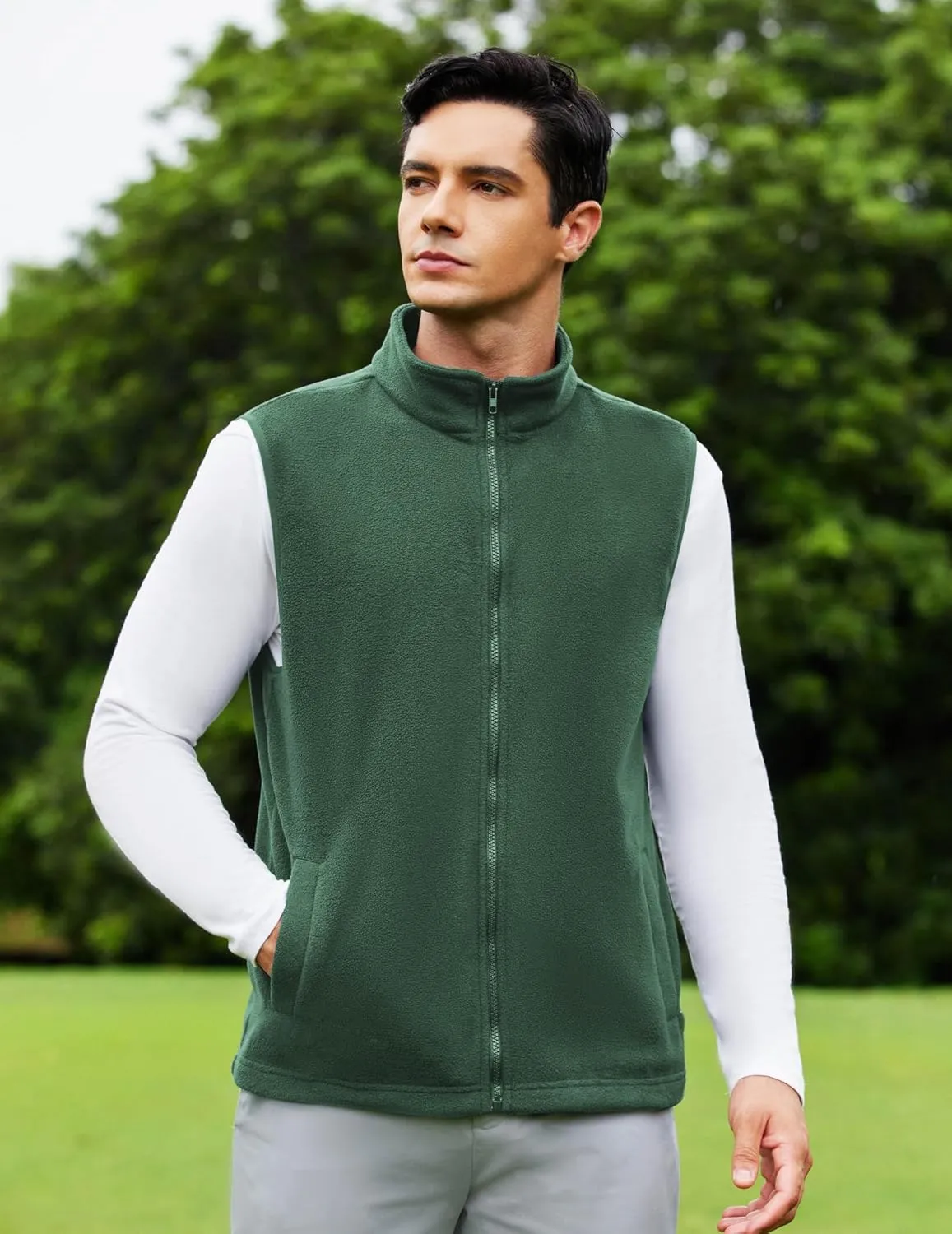 COOFANDY Men's Polar Fleece Vest Lightweight Sleeveless Zip Up Jacket Casual Outerwear Outdoor Golf Vests