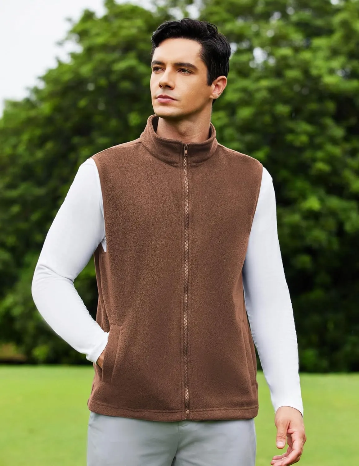 COOFANDY Men's Polar Fleece Vest Lightweight Sleeveless Zip Up Jacket Casual Outerwear Outdoor Golf Vests