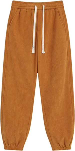 Corduroy Pants for Men Elastic Waist Drawstring Baggy Sweatpants Fashion Vintage Joggers Pant with Pockets