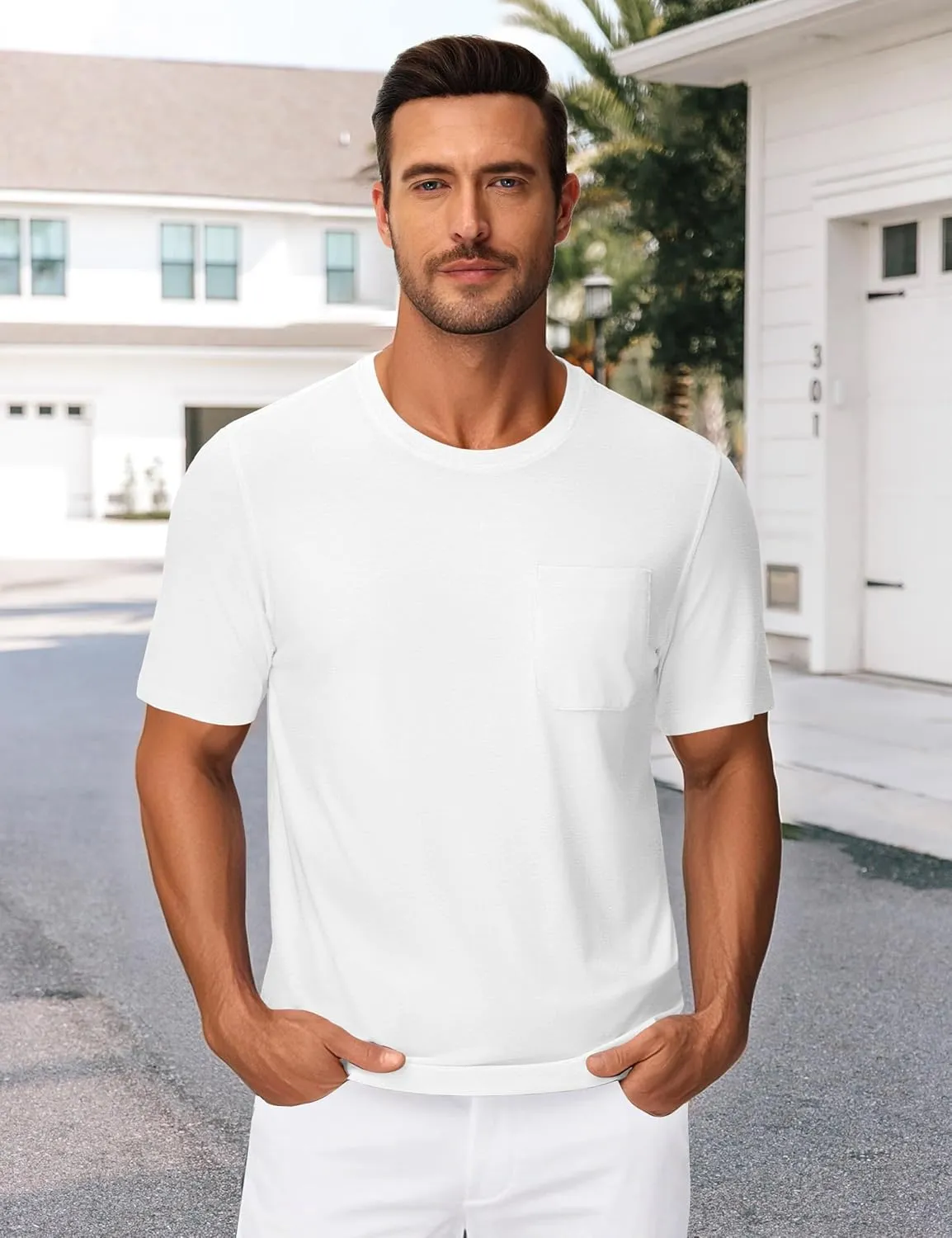 Cotrasen Men's T-Shirts Cotton Short Sleeve T Shirts for Men UPF 50  Moisture Wicking T-Shirt Casual Crew Neck Pocket Tee