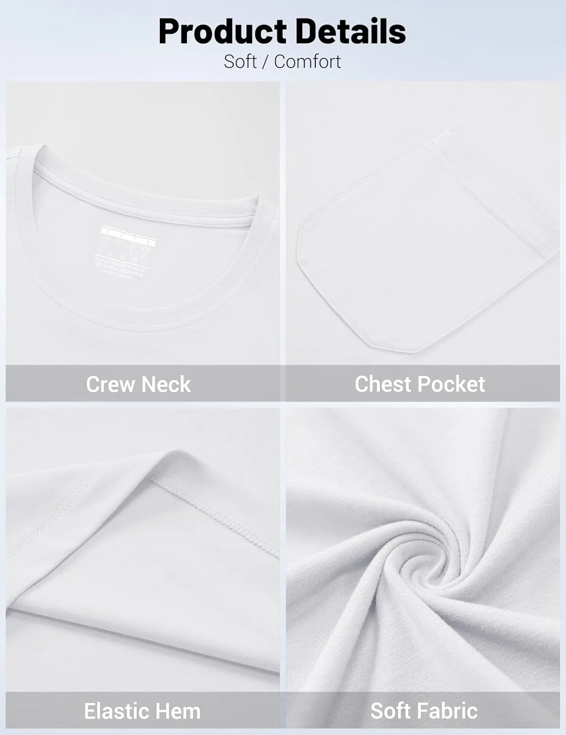 Cotrasen Men's T-Shirts Cotton Short Sleeve T Shirts for Men UPF 50  Moisture Wicking T-Shirt Casual Crew Neck Pocket Tee