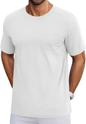Cotrasen Men's T-Shirts Cotton Short Sleeve T Shirts for Men UPF 50  Moisture Wicking T-Shirt Casual Crew Neck Pocket Tee