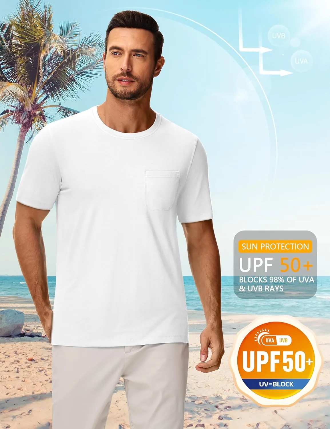 Cotrasen Men's T-Shirts Cotton Short Sleeve T Shirts for Men UPF 50  Moisture Wicking T-Shirt Casual Crew Neck Pocket Tee