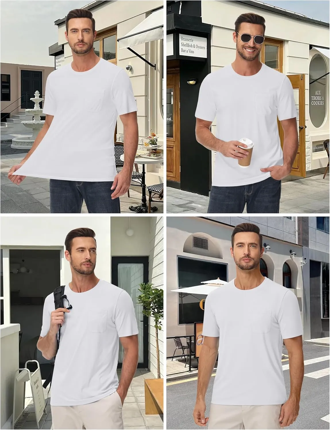 Cotrasen Men's T-Shirts Cotton Short Sleeve T Shirts for Men UPF 50  Moisture Wicking T-Shirt Casual Crew Neck Pocket Tee