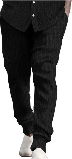 Cotton Stripe Linen Pants Men Dressy Casual Trousers Slim Fit Lounge Pants Trendy Tapered Pants Breathable Pants