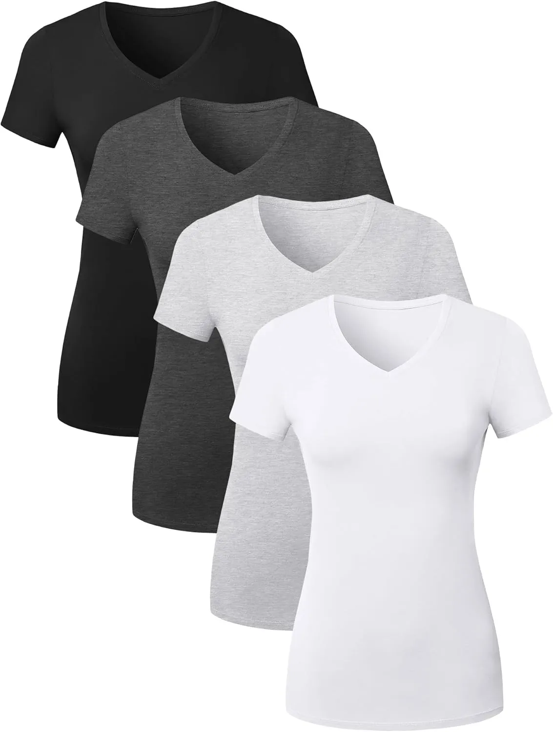Cotton V Neck T Shirts for Women Short Sleeve Tshirt Basic Tees Vneck Tshirts Womens Tops Undershirt Multipack
