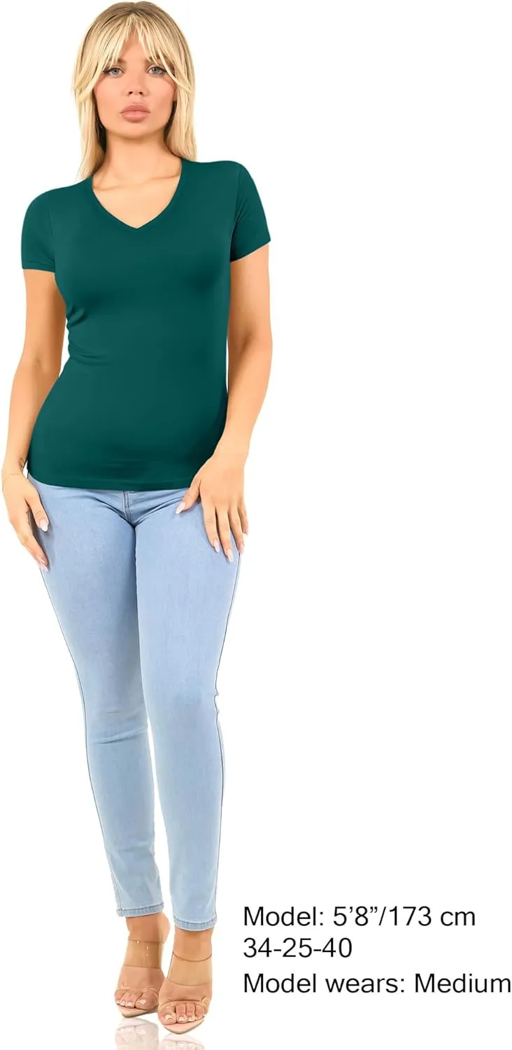 Cotton V Neck T Shirts for Women Short Sleeve Tshirt Basic Tees Vneck Tshirts Womens Tops Undershirt Multipack