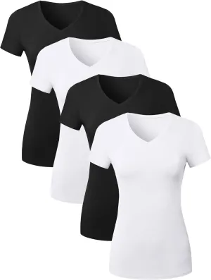 Cotton V Neck T Shirts for Women Short Sleeve Tshirt Basic Tees Vneck Tshirts Womens Tops Undershirt Multipack