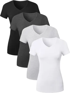 Cotton V Neck T Shirts for Women Short Sleeve Tshirt Basic Tees Vneck Tshirts Womens Tops Undershirt Multipack