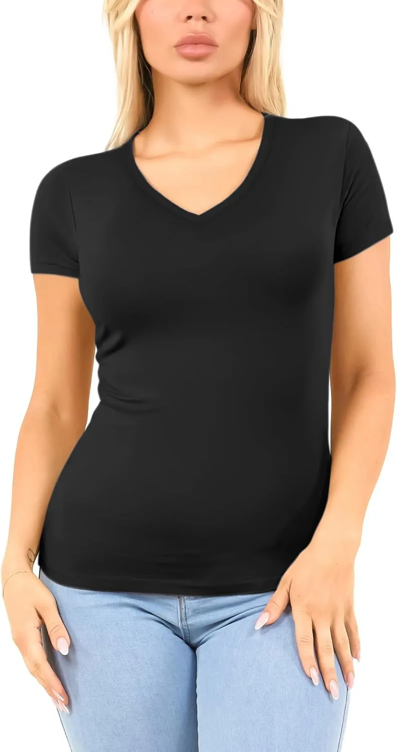 Cotton V Neck T Shirts for Women Short Sleeve Tshirt Basic Tees Vneck Tshirts Womens Tops Undershirt Multipack
