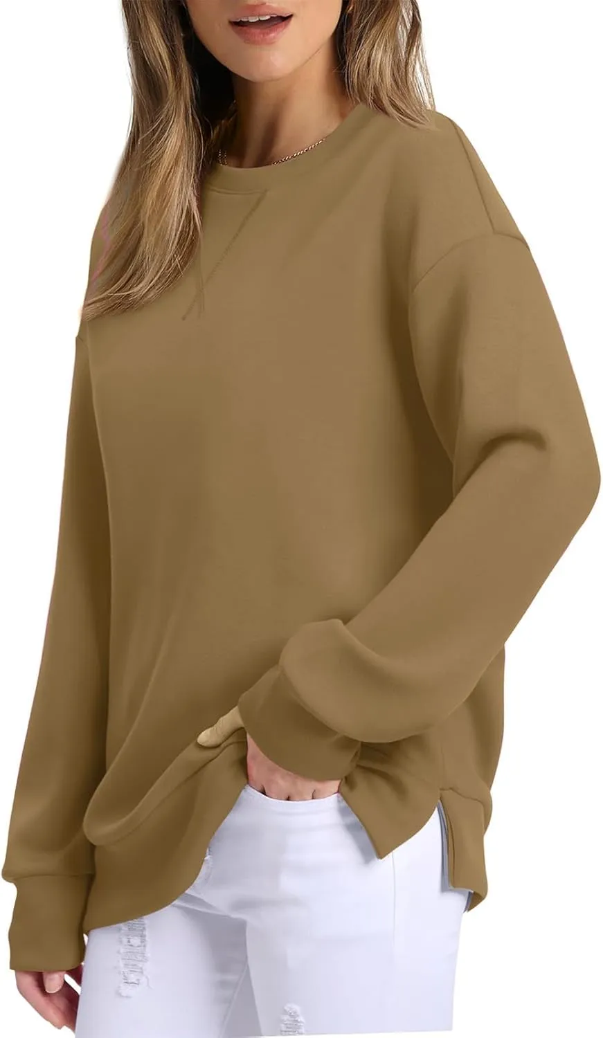 Crewneck Sweatshirts for Women Trendy 2024 Solid Color Pullover Tops Long Sleeve Sweatshirt Tunic Fall Winter Clothes