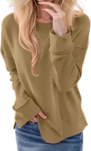 Crewneck Sweatshirts for Women Trendy 2024 Solid Color Pullover Tops Long Sleeve Sweatshirt Tunic Fall Winter Clothes