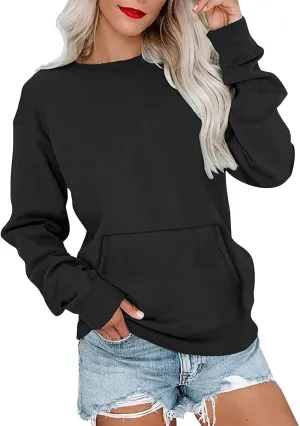 Crewneck Sweatshirts Women Fleece Sweatshirt with Pocket Long Sleeve Shirts Hoodies Pullover Cute Sweaters Tops