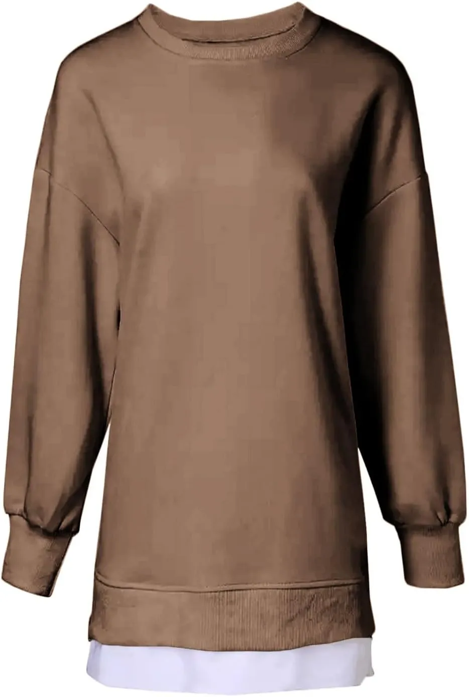 Crewneck Sweatshirts Women Long Oversized Hoodie Long Sleeve Pullover Side Split Drop Shoulder Casual Tops Outfits
