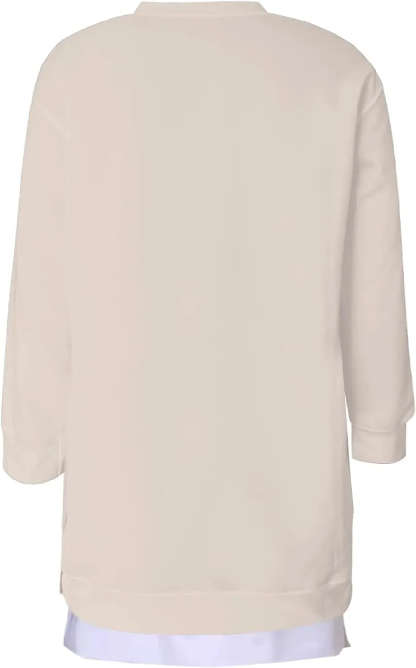Crewneck Sweatshirts Women Long Oversized Hoodie Long Sleeve Pullover Side Split Drop Shoulder Casual Tops Outfits