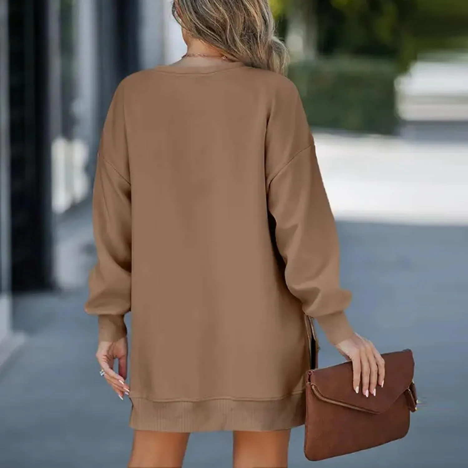 Crewneck Sweatshirts Women Long Oversized Hoodie Long Sleeve Pullover Side Split Drop Shoulder Casual Tops Outfits