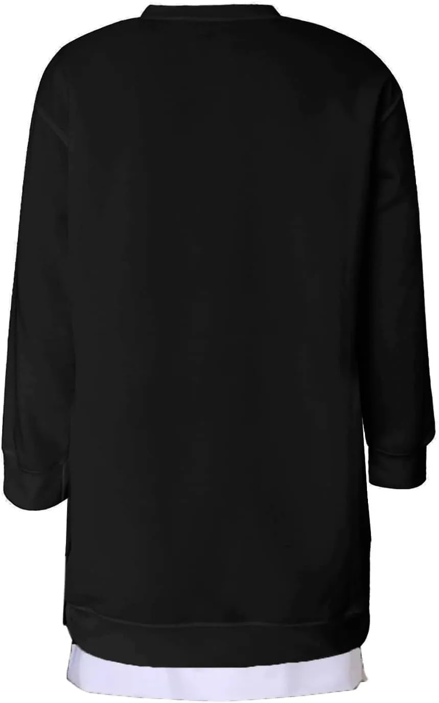 Crewneck Sweatshirts Women Long Oversized Hoodie Long Sleeve Pullover Side Split Drop Shoulder Casual Tops Outfits