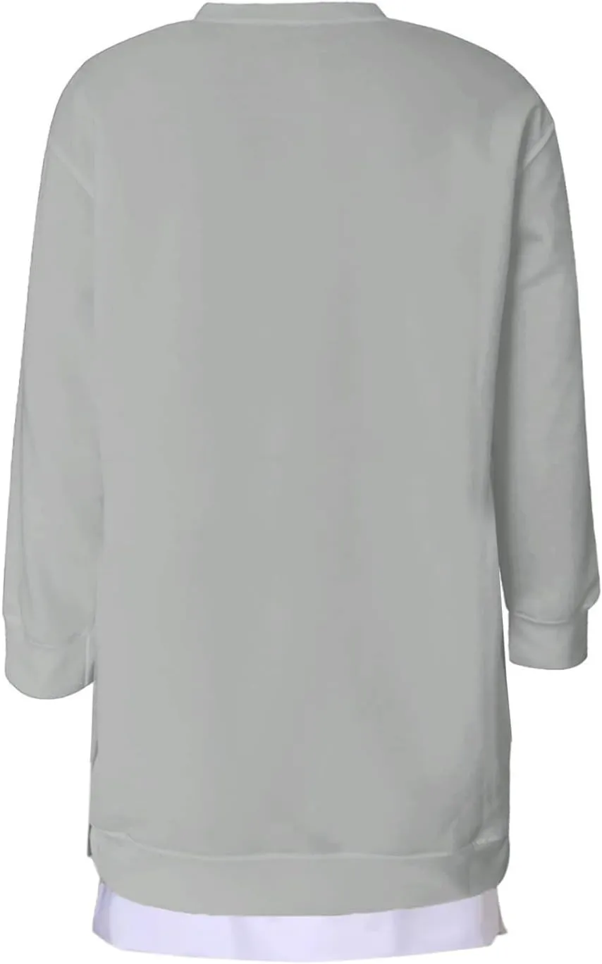 Crewneck Sweatshirts Women Long Oversized Hoodie Long Sleeve Pullover Side Split Drop Shoulder Casual Tops Outfits