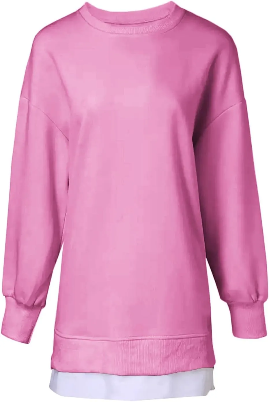 Crewneck Sweatshirts Women Long Oversized Hoodie Long Sleeve Pullover Side Split Drop Shoulder Casual Tops Outfits