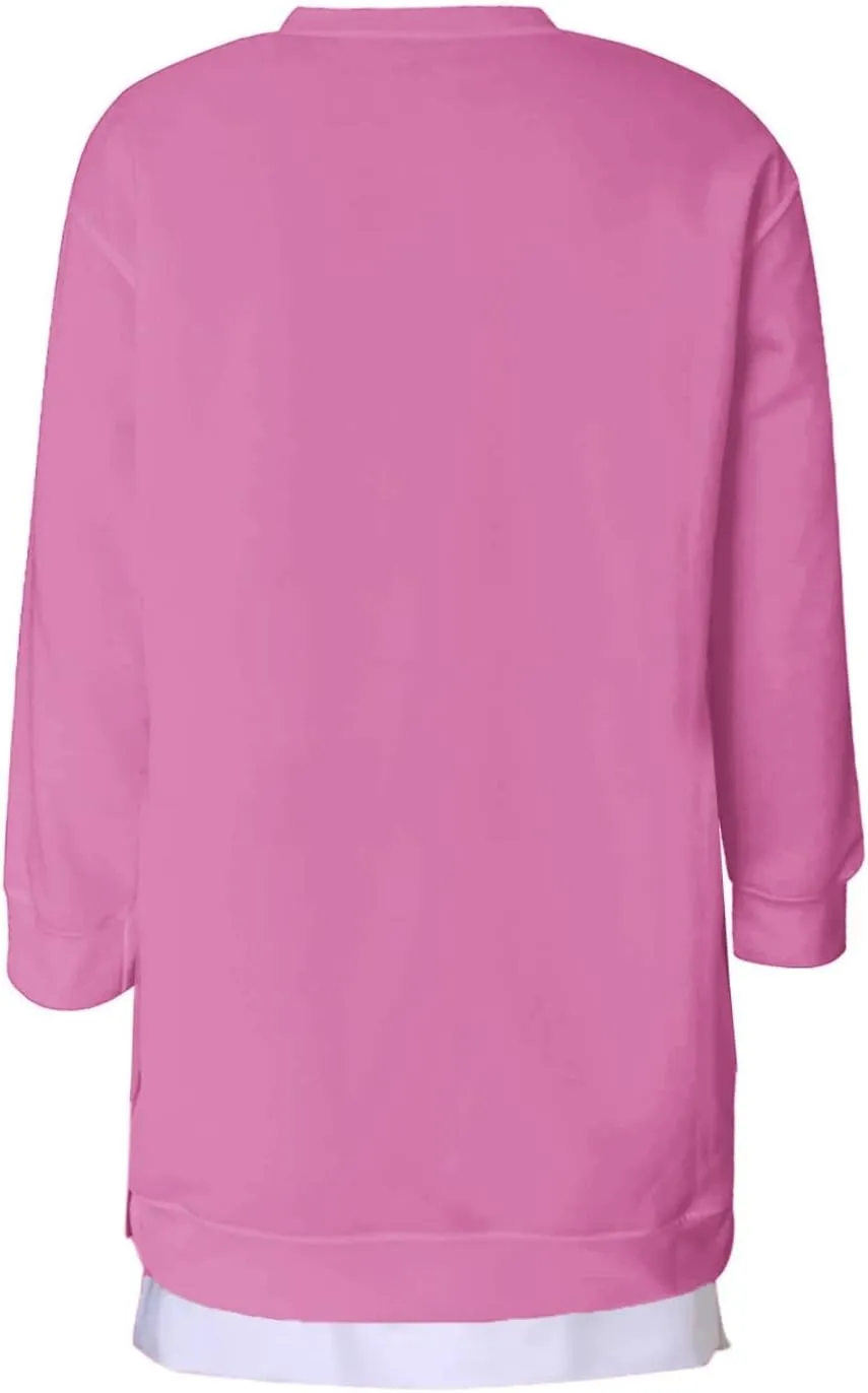 Crewneck Sweatshirts Women Long Oversized Hoodie Long Sleeve Pullover Side Split Drop Shoulder Casual Tops Outfits