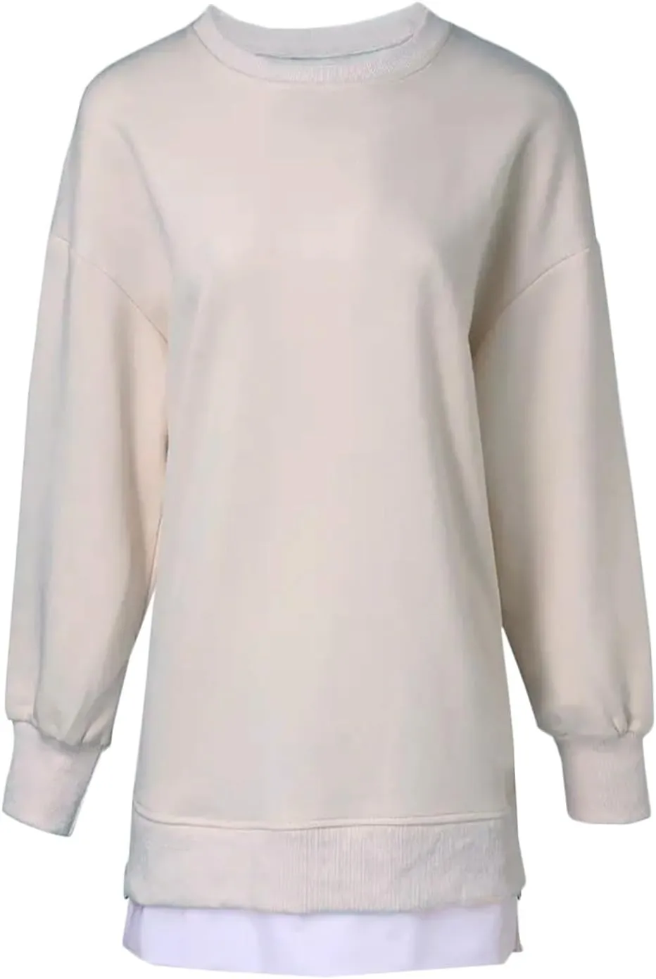 Crewneck Sweatshirts Women Long Oversized Hoodie Long Sleeve Pullover Side Split Drop Shoulder Casual Tops Outfits
