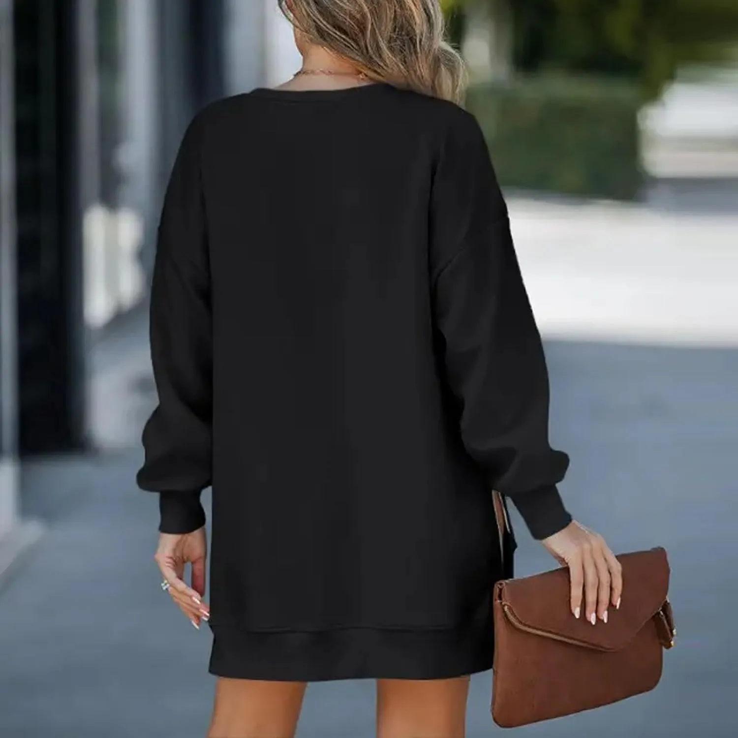 Crewneck Sweatshirts Women Long Oversized Hoodie Long Sleeve Pullover Side Split Drop Shoulder Casual Tops Outfits