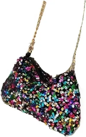 Crossbody Evening Bag Crossbody Chain Bag Simple Shoulder Bag Underarm Bag Phone Purse Evening Clutch Bags Handbag for Party(Colorful-Gold Chain)