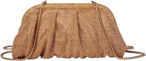 Crossbody Evening Bag Evening Clutch Chains Dumpling Bags Women Folds Crystal Clip Purses and Handbag Party for Party(Gold)