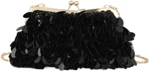 Crossbody Evening Bag Handmade Solid Crossbody Clutch Evening Bag Shoulder Bag for Wedding and Party for Party(Black)