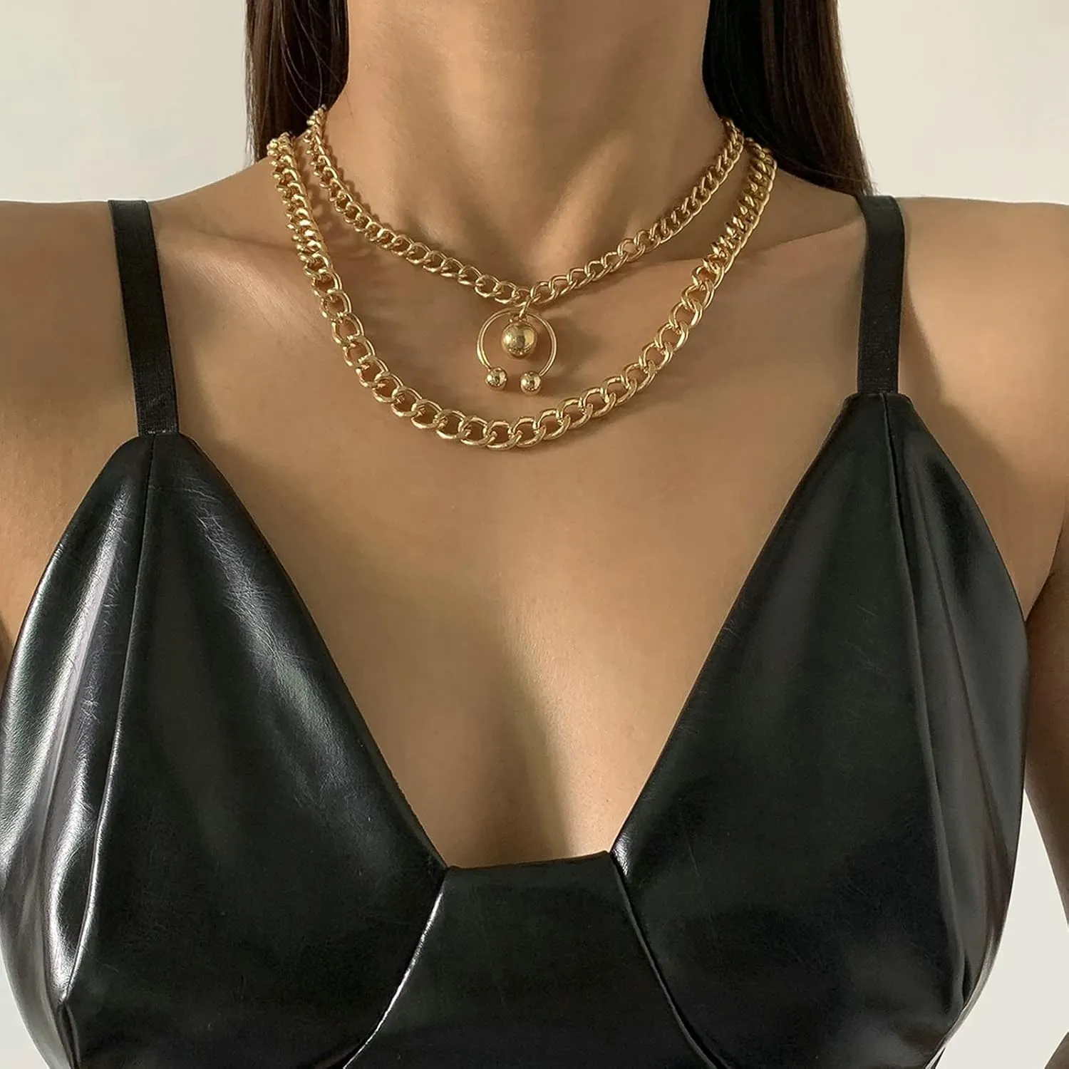Cuban Link Chain Chunky Multi Layered Necklaces for Women, 2 Layer Gold Stackable Necklaces