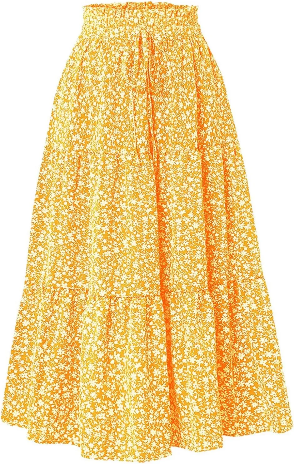 Cute Summer Floral Maxi Skirts for Women Boho Elastic High Waisted A-Line Skirts Fashion Flowy Swing Vacation Clothes