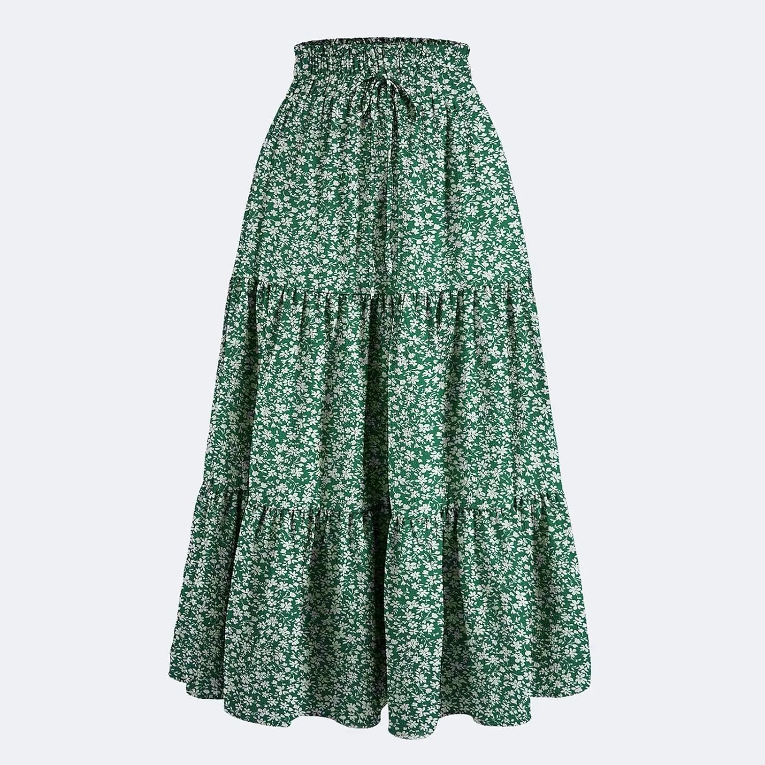 Cute Summer Floral Maxi Skirts for Women Boho Elastic High Waisted A-Line Skirts Fashion Flowy Swing Vacation Clothes