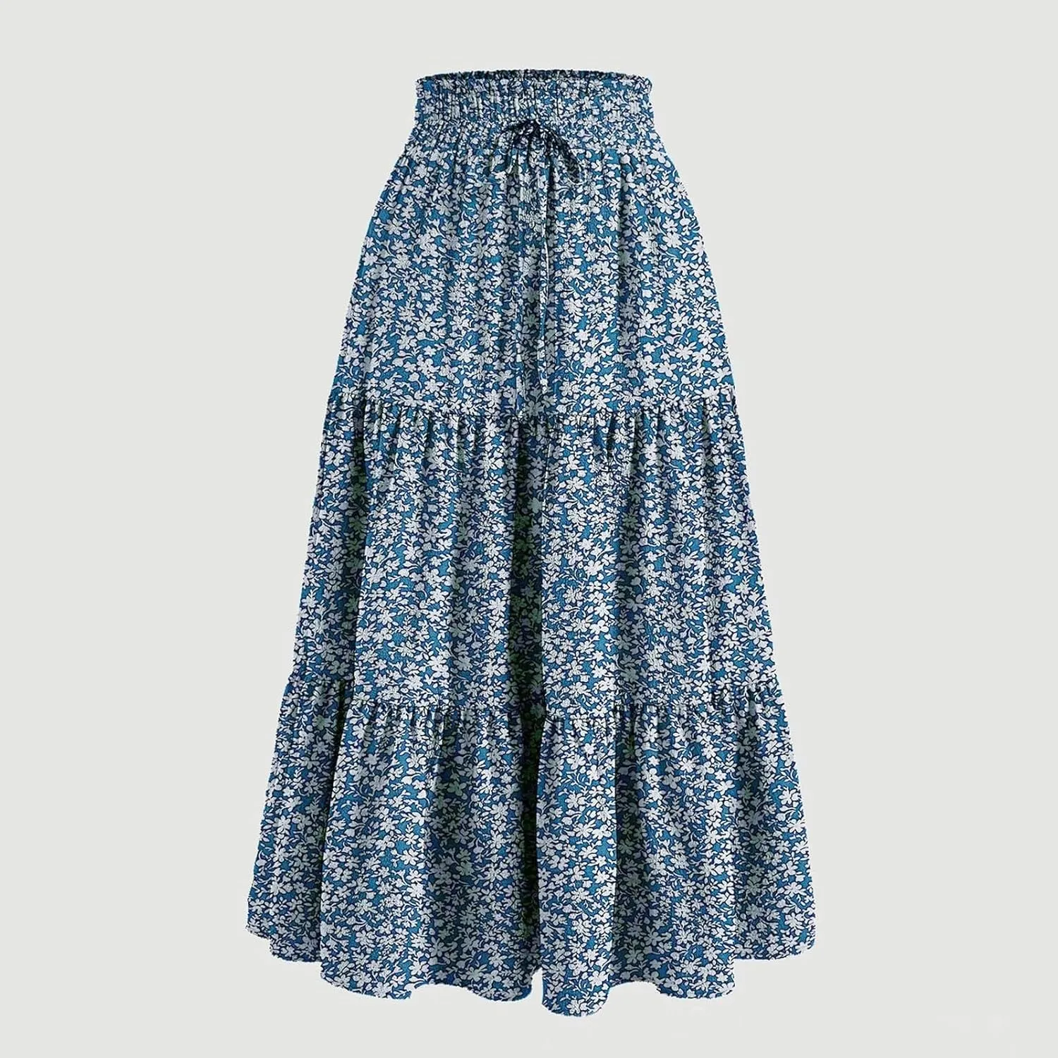 Cute Summer Floral Maxi Skirts for Women Boho Elastic High Waisted A-Line Skirts Fashion Flowy Swing Vacation Clothes
