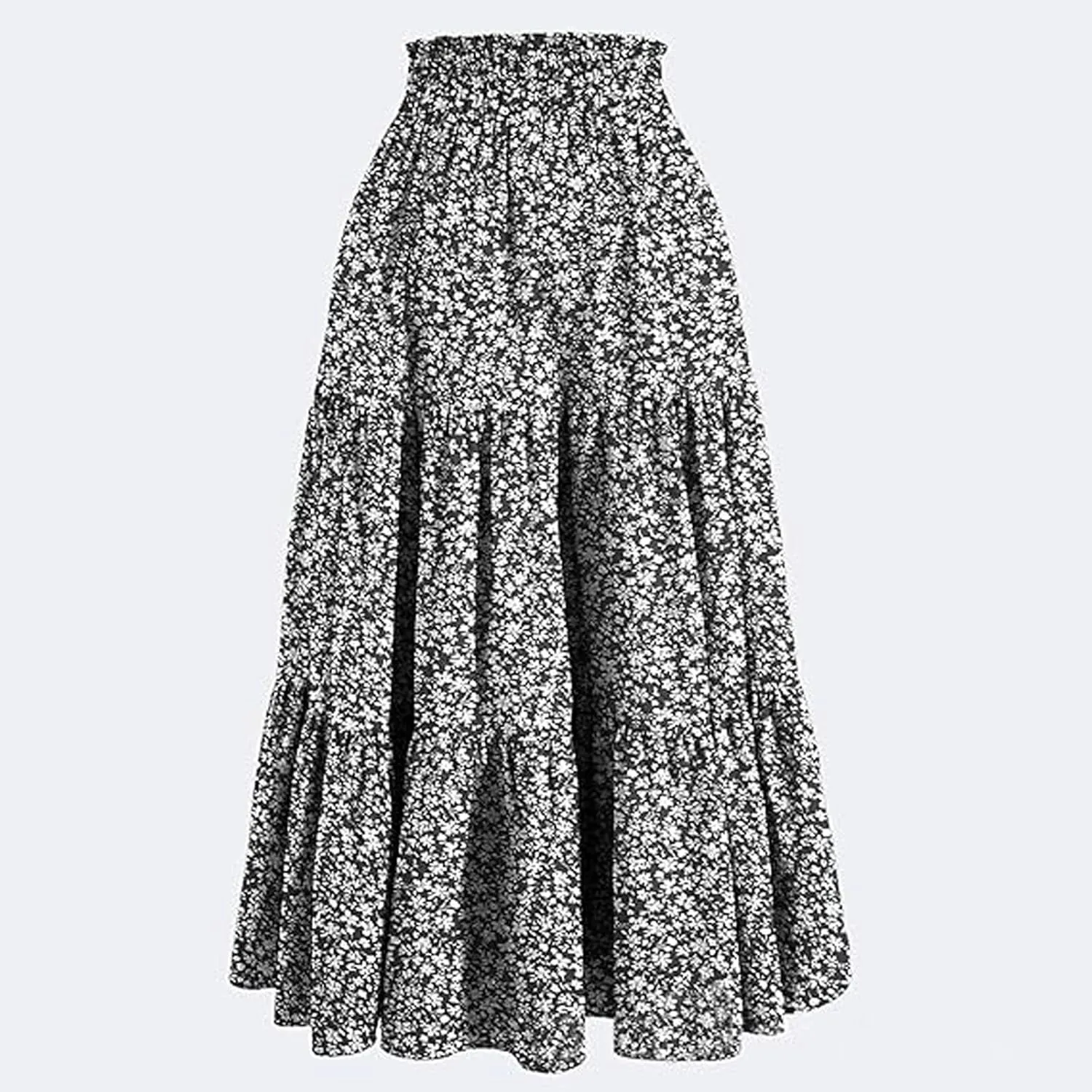 Cute Summer Floral Maxi Skirts for Women Boho Elastic High Waisted A-Line Skirts Fashion Flowy Swing Vacation Clothes