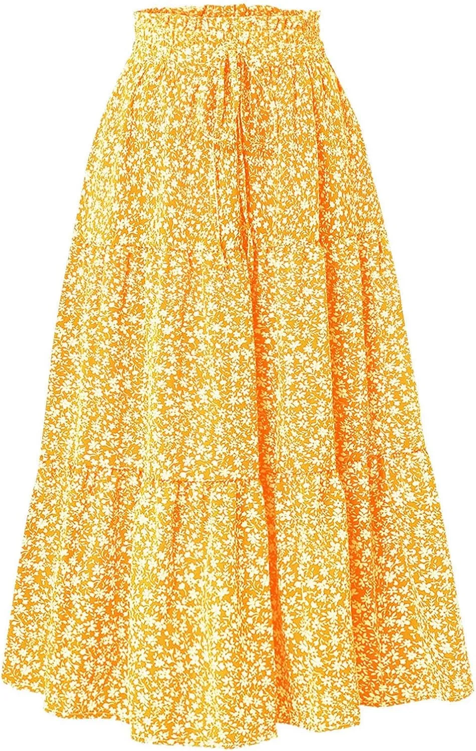 Cute Summer Floral Maxi Skirts for Women Boho Elastic High Waisted A-Line Skirts Fashion Flowy Swing Vacation Clothes