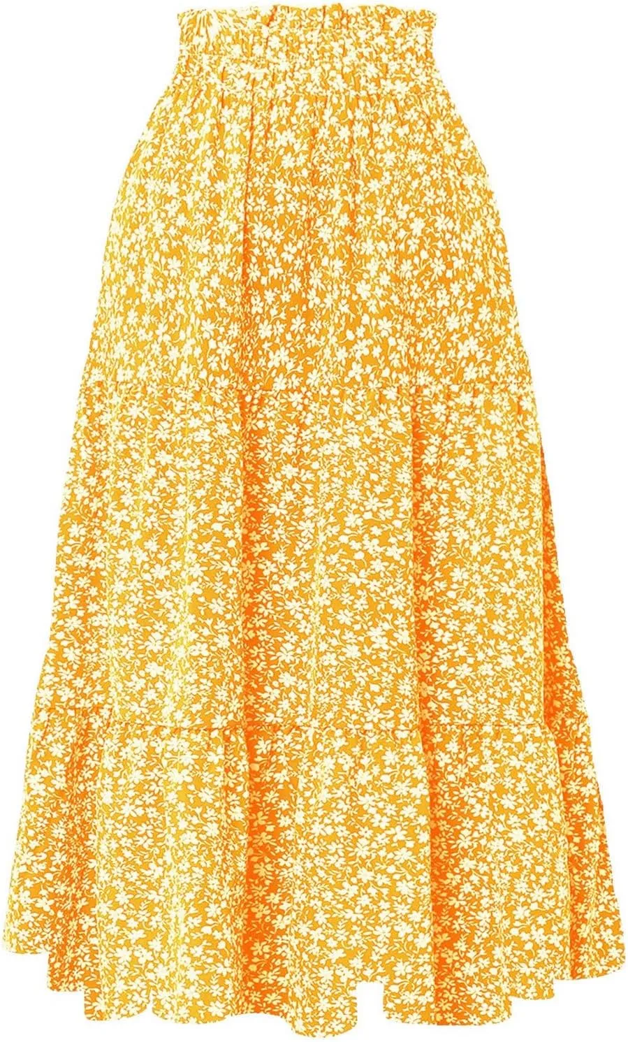 Cute Summer Floral Maxi Skirts for Women Boho Elastic High Waisted A-Line Skirts Fashion Flowy Swing Vacation Clothes