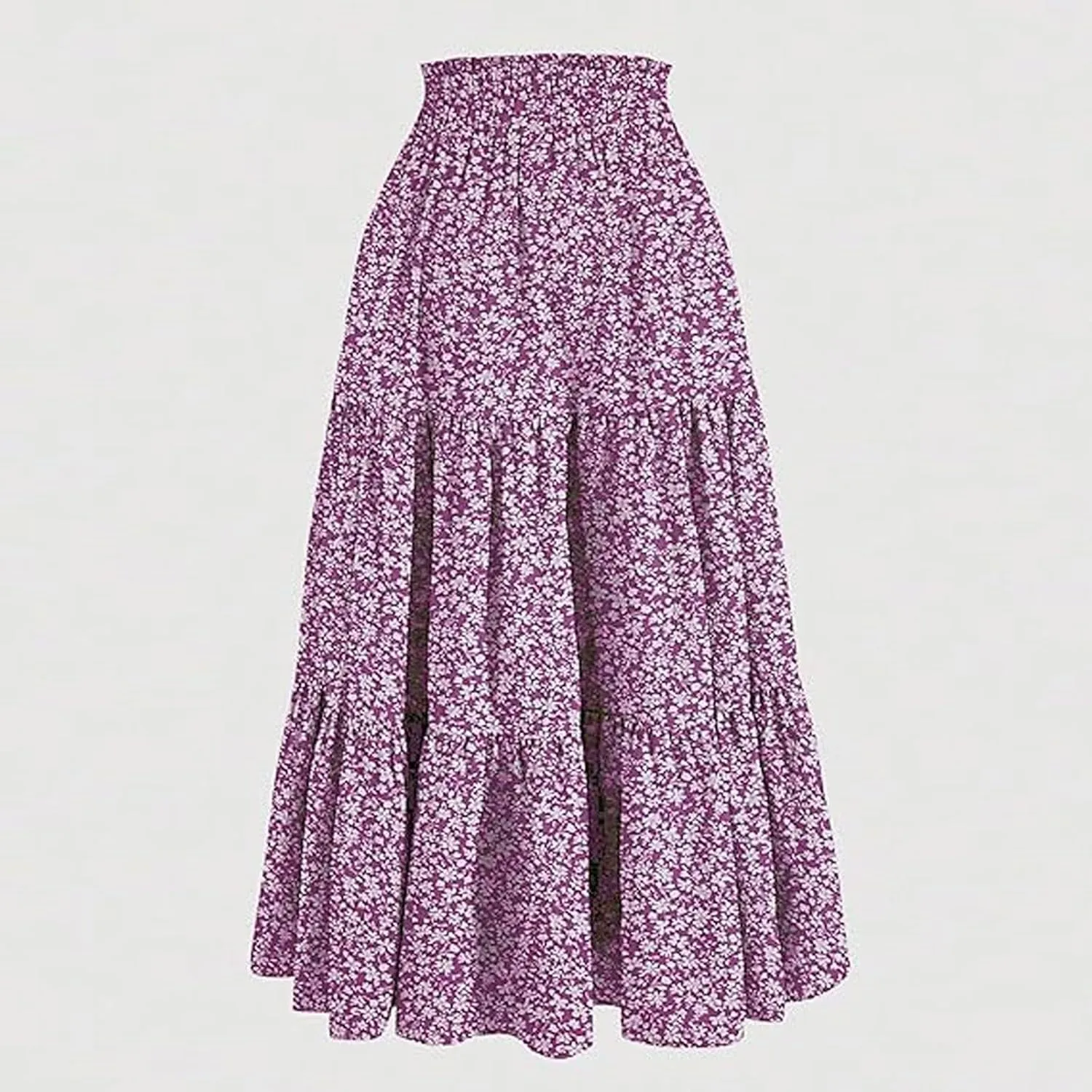 Cute Summer Floral Maxi Skirts for Women Boho Elastic High Waisted A-Line Skirts Fashion Flowy Swing Vacation Clothes