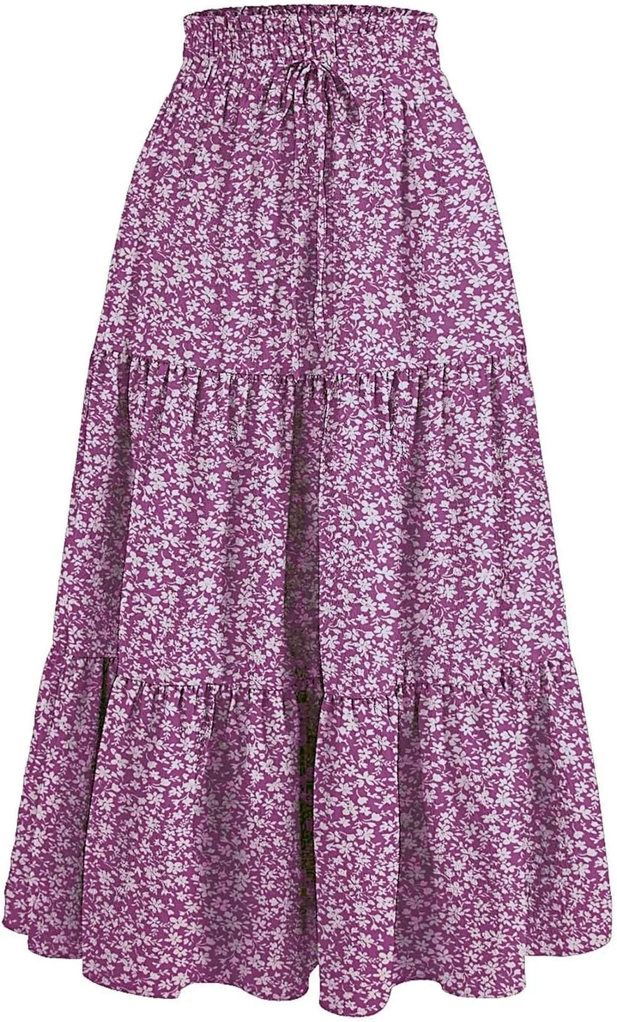 Cute Summer Floral Maxi Skirts for Women Boho Elastic High Waisted A-Line Skirts Fashion Flowy Swing Vacation Clothes