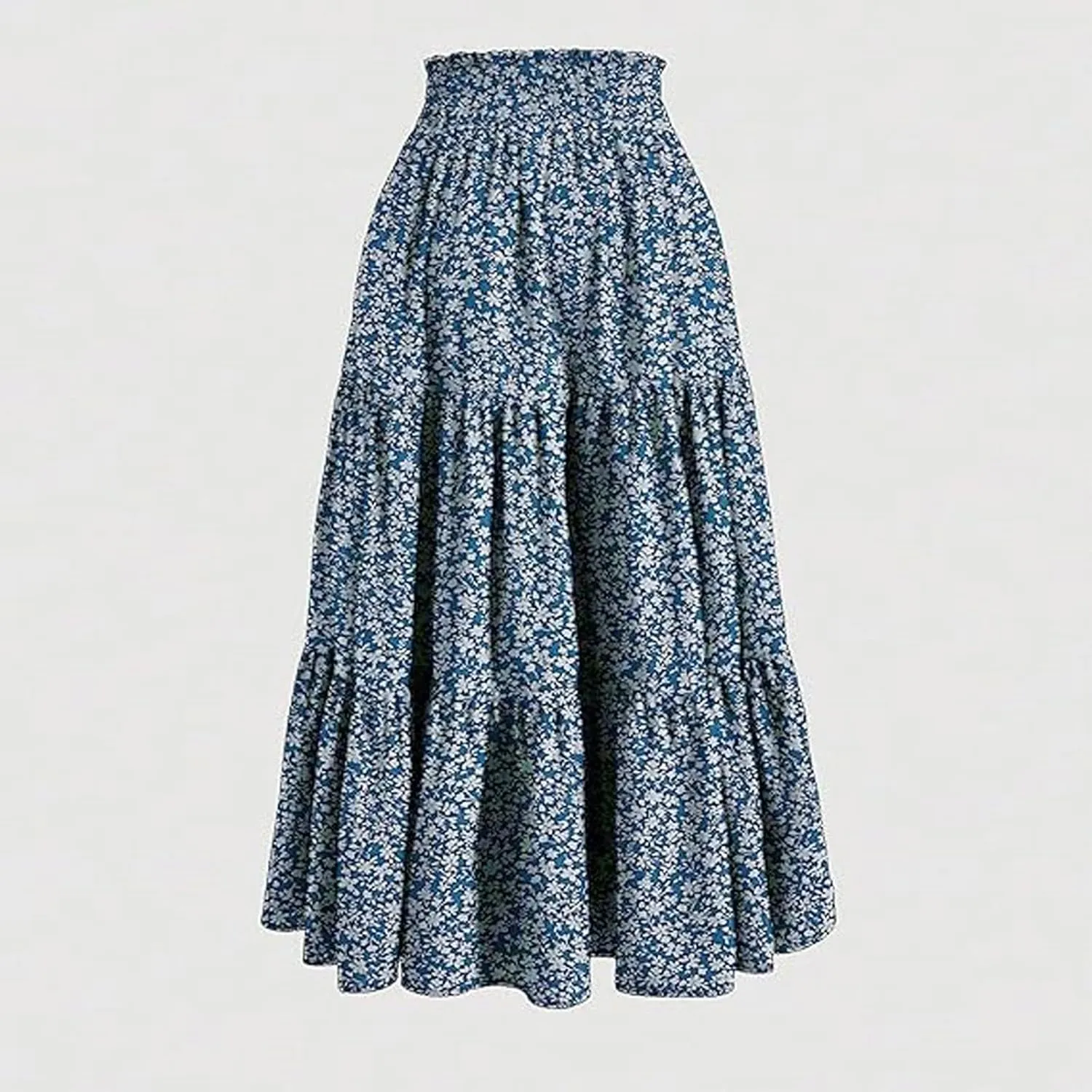 Cute Summer Floral Maxi Skirts for Women Boho Elastic High Waisted A-Line Skirts Fashion Flowy Swing Vacation Clothes