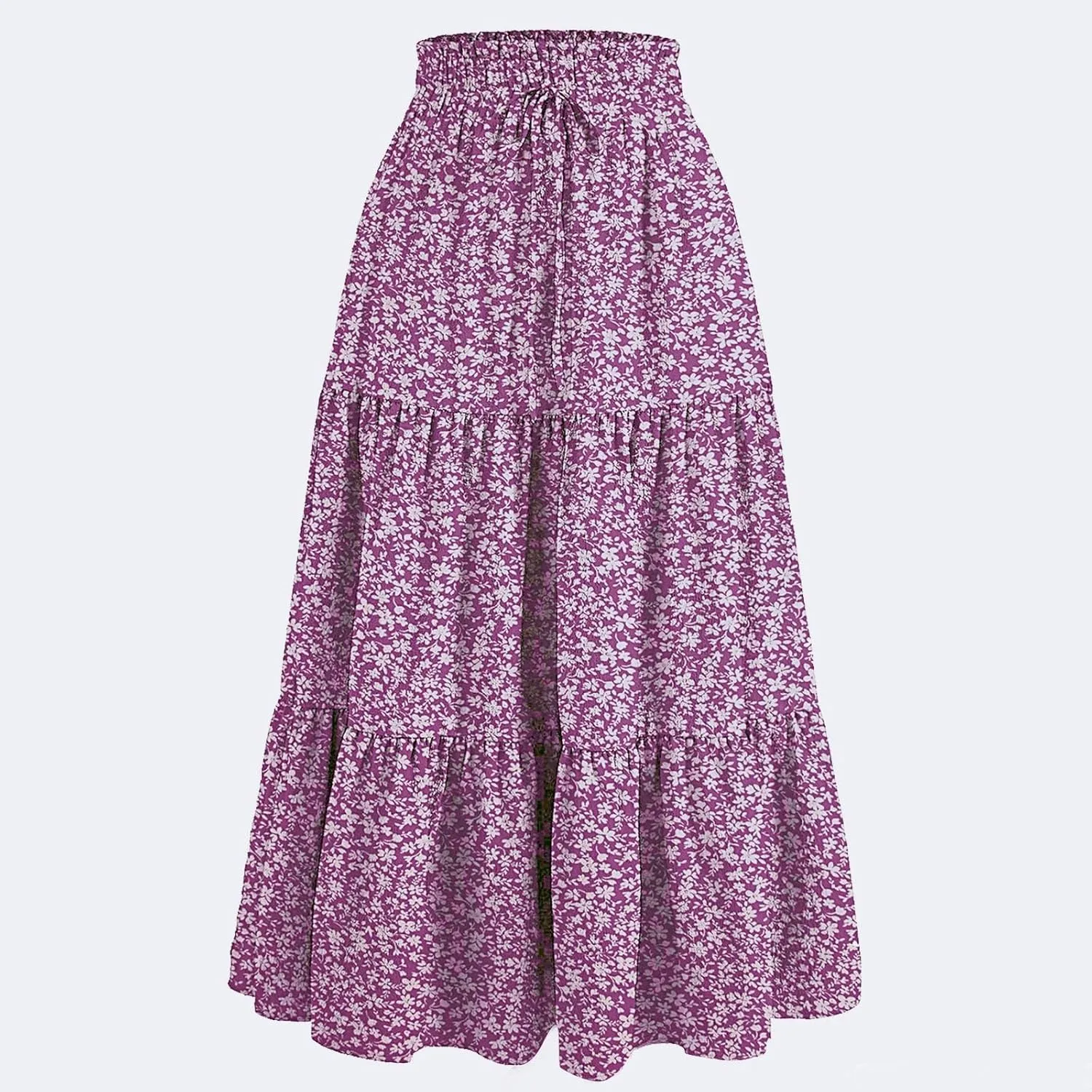 Cute Summer Floral Maxi Skirts for Women Boho Elastic High Waisted A-Line Skirts Fashion Flowy Swing Vacation Clothes