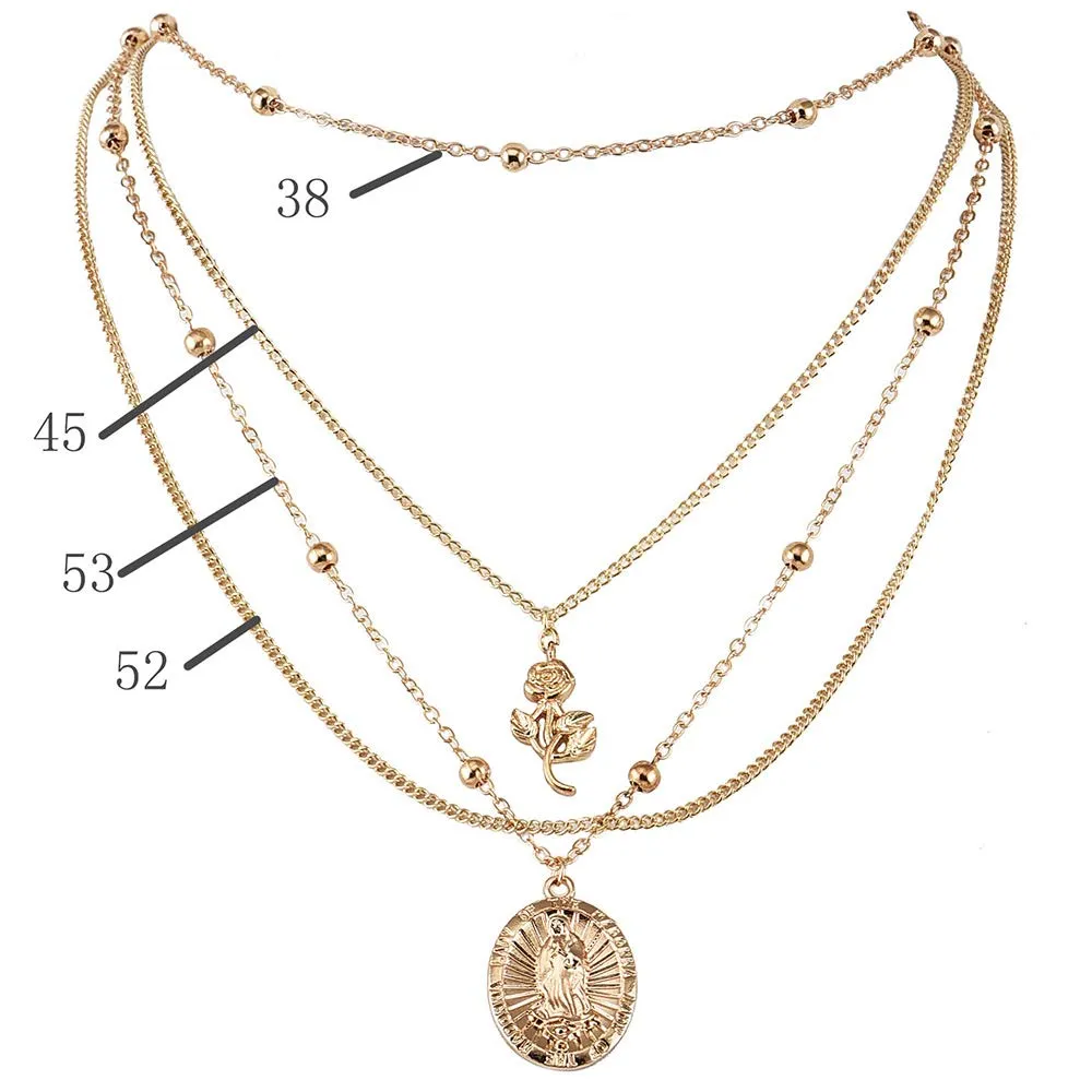 Dainty 4 Layered Cross Pendant Choker Necklaces Coin Multilayer Adjustable Layering Chain Gold Plated Necklaces Set for Women