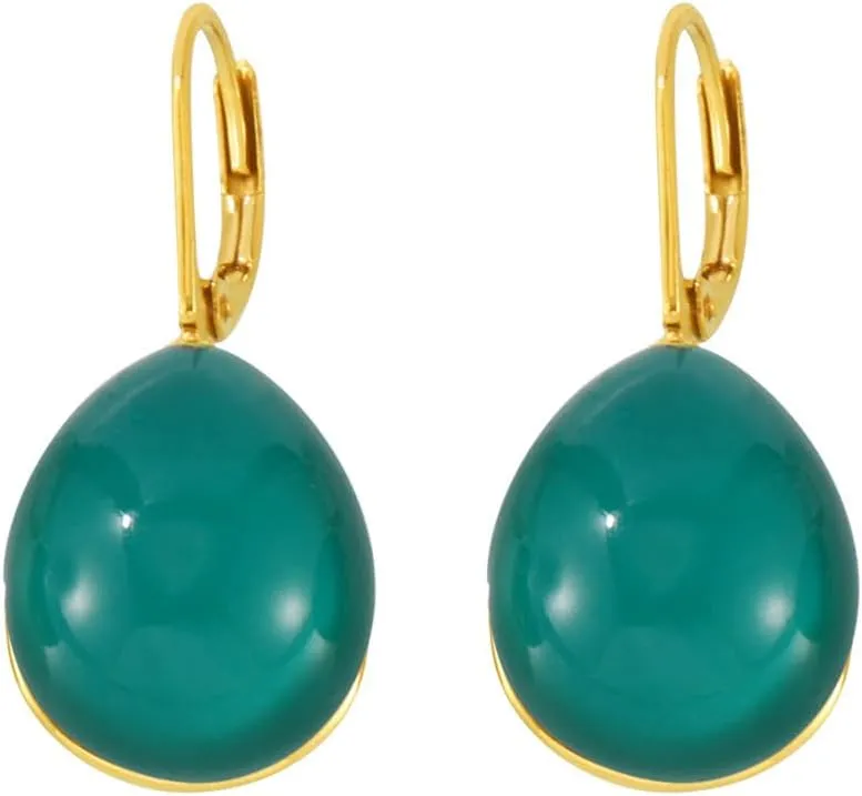 Dainty Green Teardrop Resin Gold Plated Hoop Dangle Drop Earrings for Women Fashion Trendy Titanium Steel Lightweight Waterdrop Statement Dangling Minimalist Hypoallergenic Jewelry