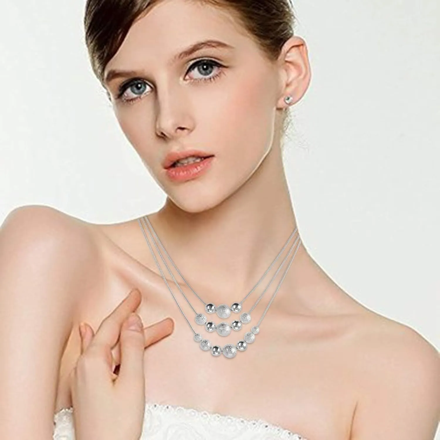 Dainty Small Pearl Pendant Necklace Silver Fashion Multilayer Necklace Pendant Women Girl Double Layered Necklace Accessory Silver Necklace Pendant (Multicolor, One Size)