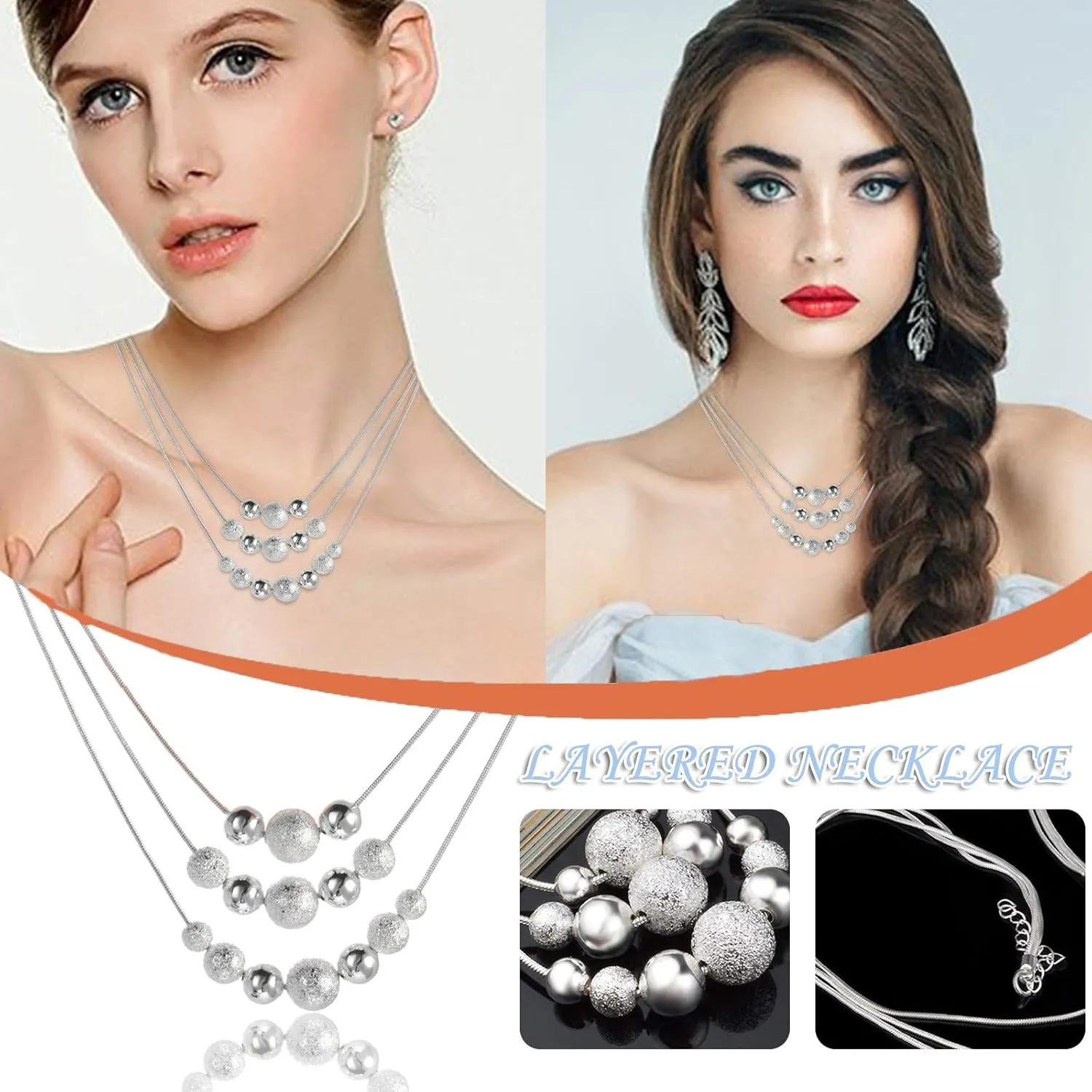 Dainty Small Pearl Pendant Necklace Silver Fashion Multilayer Necklace Pendant Women Girl Double Layered Necklace Accessory Silver Necklace Pendant (Multicolor, One Size)